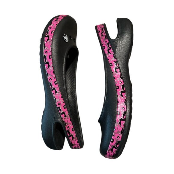 Crocs Genna II Crocband Girls Leopard Mary Jane Shoes Size 4 Black Pink Cute - Picture 3 of 8